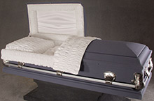 Air Force Blue Phoenix Casket, Pressed Wood Construction, Blue Phoenix Cloth Covering, White Frost Crepe Interior