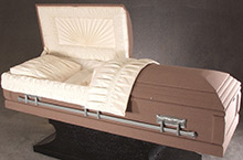 Tan Phoenix Casket, Pressed Wood Construction Tan Phoenix Cloth Covering, Ivory Crepe Interior