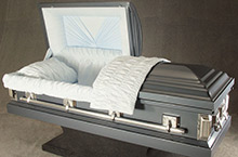 Empire Blue or Silver Casket, 18 Gauge Steel, Gasketed, Empire Blue or Silver Finish, Blue or White Capri Crepe Interior