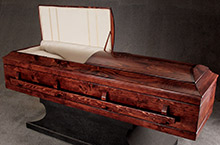 Abraham Finished Pine Casket, Solid Pine Traditional Construction Satin Mahogany Finish, Ivory Crepe Interior