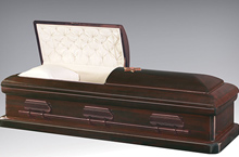 Hezekiah Casket, Solid Mahogany Traditional Construction, Polished Custom Red Finish, Sand Velvet Interior