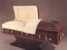 Hudson Casket, Solid Poplar Construction Polished Walnut Finish, Rosetan Crepe Interior