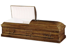 Issachar Casket, Solid Walnut Traditional Construction, Polished Natural Finish, Sanded Velvet Interior