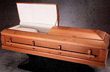 Redwood Clear Casket, Solid Redwood Traditional Construction Natural Redwood Finish, Ivory Crepe Interior