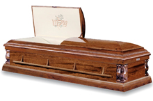 Shalom Casket, Solid Poplar Traditional Construction, Polished Walnut Finish, Rosetan Crepe Interior